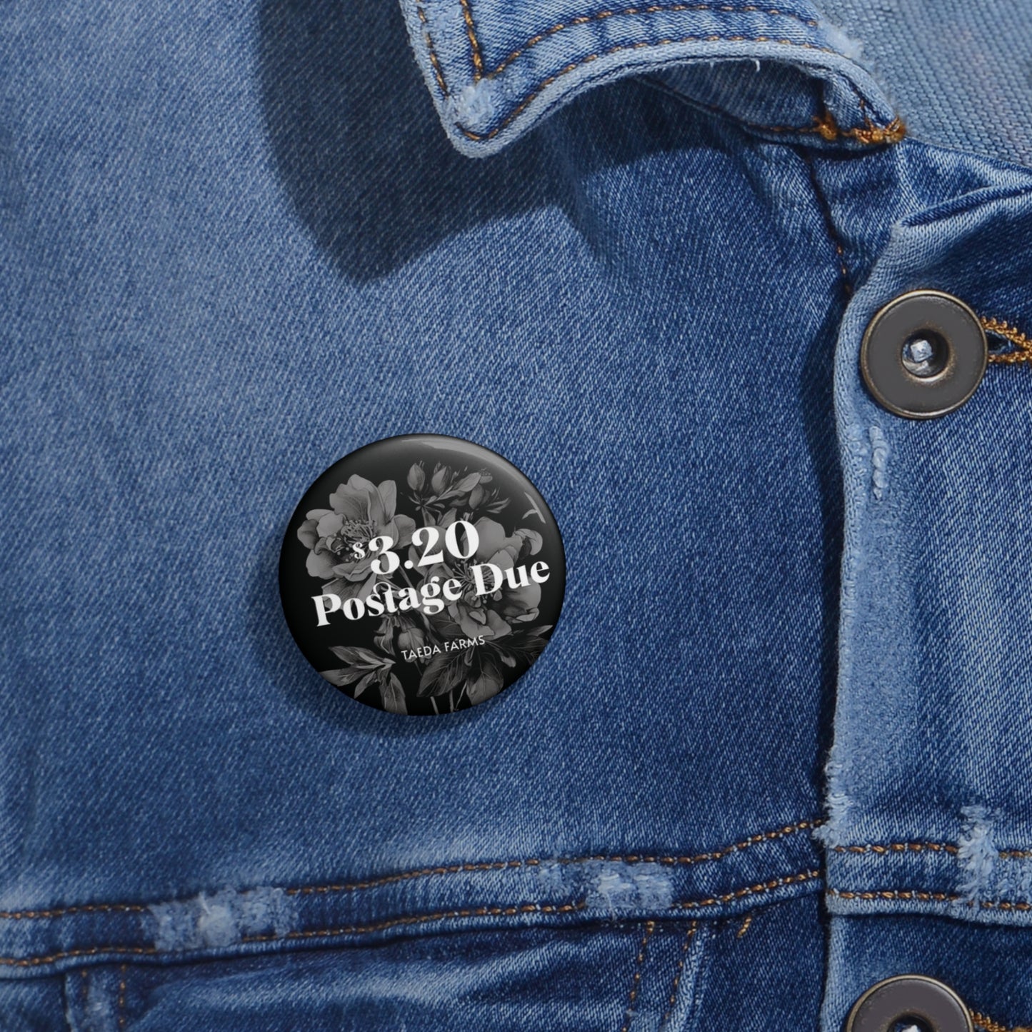 Postage Due Button Pin